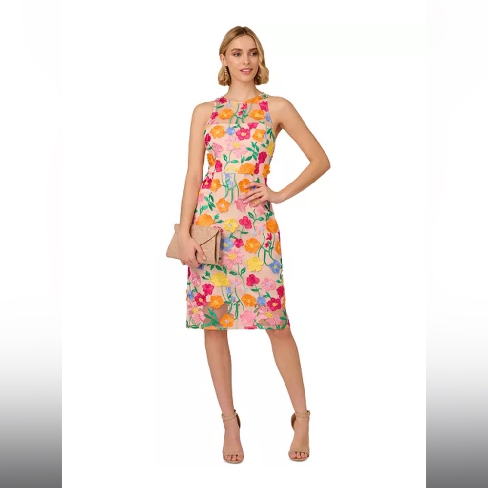Adrianna Papell Embroidered Floral Midi Dress